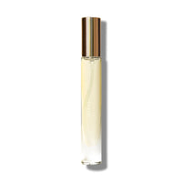 An image of a sleek perfume bottle with a golden cap, labeled "Caswell Massey Rose Perfume" in elegant script, presented on a bright white backdrop. The bottle appears elongated and simple in design.