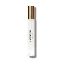 A slim, elegant rollerball Caswell - Massey Mammoth Fragrance Tonic bottle with a golden cap, labeled "Mammoth," displayed on a white background with a subtle shadow, featuring woody aromatic notes of cedarwood.
