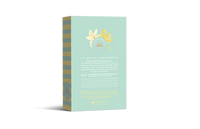 An elegantly designed book titled "Le Parfum Français Isla Paradis Eau de Toilette 3.5 floz" with a predominantly teal cover featuring gold and white accents and floral solar graphics. The book stands upright facing slightly left.