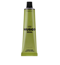 A tube of Claus Porto Musgo Real Classic Scent Shave Cream in a dark green tube with a black cap, labeled in white and black text, against a plain background.