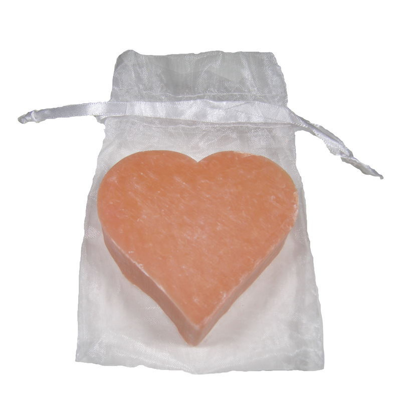 A Massalia Heart Soap - Jasmin, made by Made in Provence, is placed inside a transparent drawstring pouch on a white background.