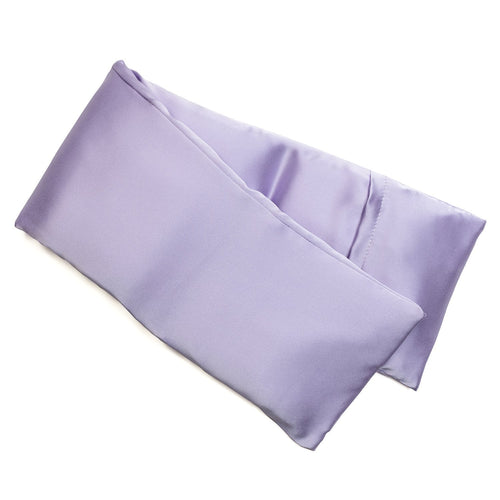 A pair of lavender-colored satin pillowcases, neatly folded on a white background, designed to encase a microwaveable elizabeth W Silk Hot/Cold Flaxseed Pack - Purple.