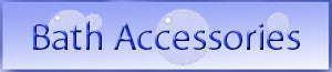 The image shows the words "Bath Accessories" in blue text on a light blue background decorated with bubble graphics.