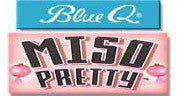 Blue Q logo above a pink package labeled "Miso Pretty," featuring small, stylized pink flowers on the sides.