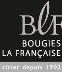 Logo of Bougies La Française with stylized letters "BLF" above. The text "BOUGIES LA FRANÇAISE" and "cirier depuis 1902" are below on a dark background.