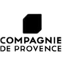 Logo of "Compagnie de Provence" featuring a minimalist design with bold black text below a black, stylized geometric shape.