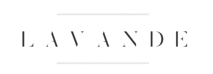 The image shows the word "LAVANDE" in a stylish, serif font with diagonal lines above and below it, set against a plain white background.