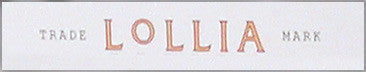 A rectangular label with the word "LOLLIA" in large, stylized, orange letters. The words "TRADE" and "MARK" are smaller and positioned to the left and right of "LOLLIA," respectively.