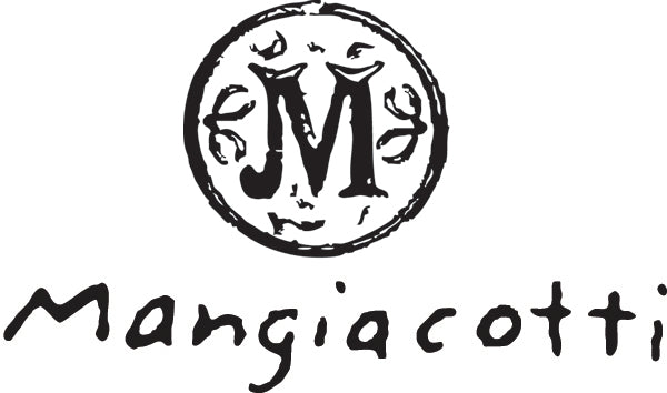 Logo with a large, stylized letter "M" inside a decorative circle, above the handwritten text "Mangiacotti.