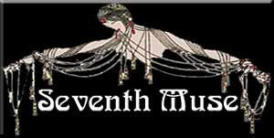 Art Deco-style illustration of a figure draped in chains and jewelry above the text "Seventh Muse" in ornate font, set against a black background.