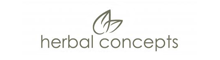Logo for "herbal concepts" featuring a stylized leaf design above the brand name in lowercase letters. The color scheme is a muted green on a white background.