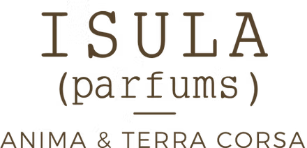 Text logo reading "ISULA (parfums)" with "ANIMA & TERRA CORSA" below, all in brown capital letters on a white background.