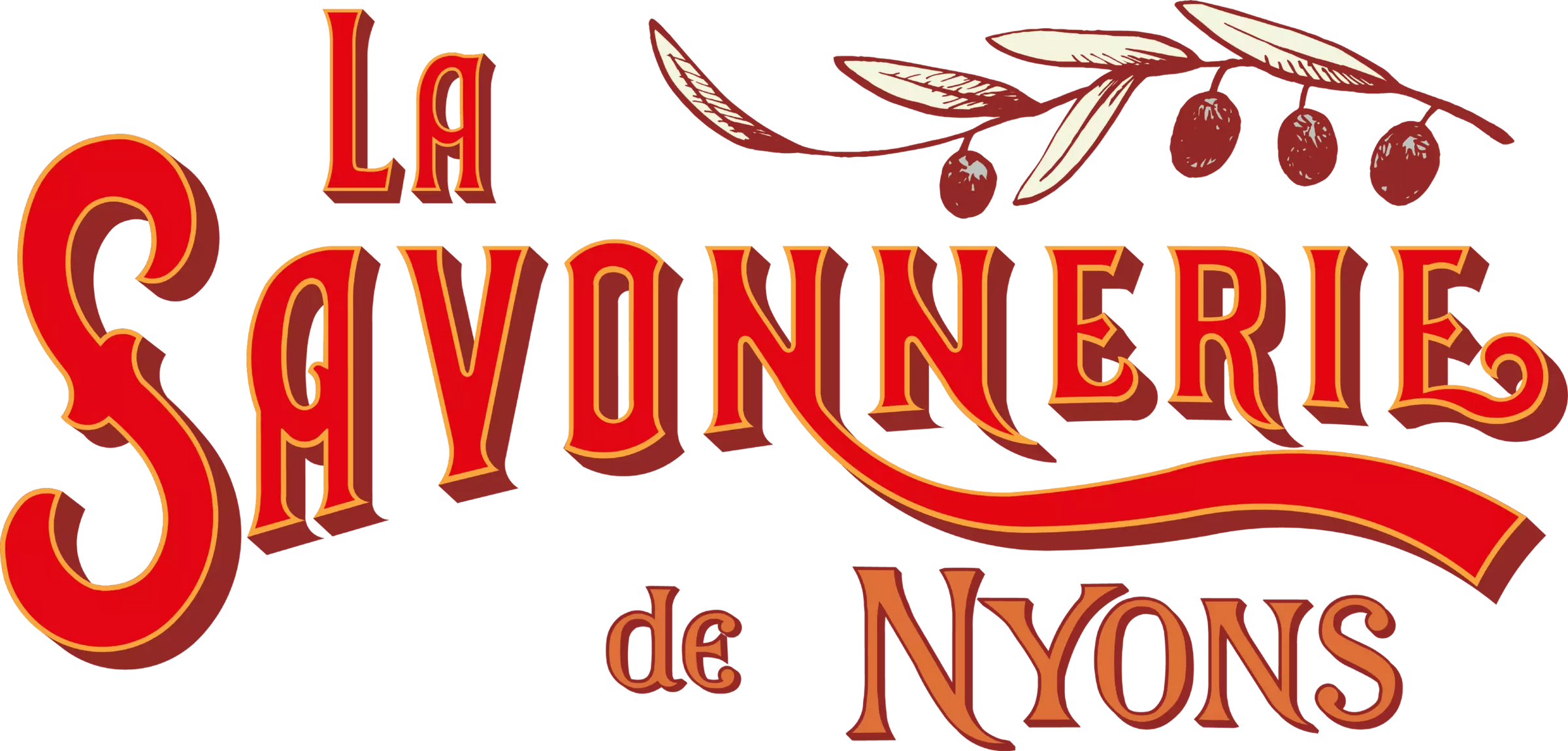 Logo of "La Savonnerie de Nyons" in stylized red and yellow text with olive branch and olives above.
