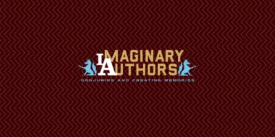 Logo for "Imaginary Authors" with two blue silhouettes of seated animals on either side and the tagline "Exhilarating and Educating Oregonians" beneath the text.