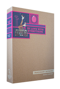 A cardboard box featuring a retro-style design. The top section depicts a deer standing on a radio against a starry background with the text "In Love With Everything." The bottom section reads "Imaginary Authors Unisex Perfume" in white text, promising an energizing scent that is truly gender-neutral. Product: Imaginary Authors In Love With Everything - Travel Size.