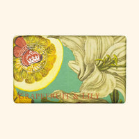The English Soap Co. Kew Gardens Grapefruit and Lily Soap is a rectangular bar featuring an elegant design, combining quality and style in every use.