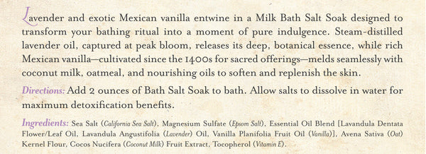 Three Sisters Apothecary Lavender & Mexican Vanilla Bath Salt Soak Lavender - Hampton Court Essential Luxuries