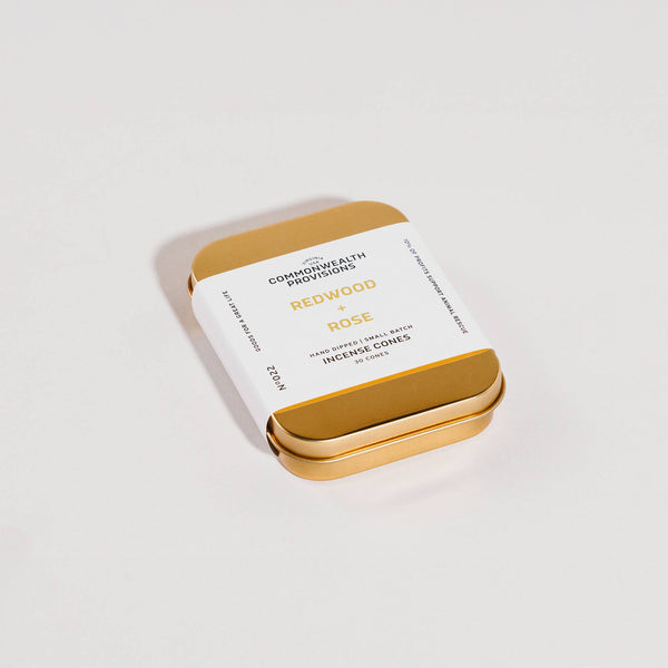 Commonwealth Provisions - Redwood + Rose Incense Cones, Tin of 30