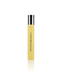 A yellow tubular bottle with a silver cap, labeled "MEDITERRANEO" in black text, stands upright against a white background. This Carthusia I Profumi de Capri product embodies the signature Mediterraneo scent.