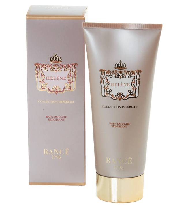 A 200ml tube of Rancé Helene Bath & Shower Gel by Rancé, presented in elegant gold and pink packaging with ornate detailing, offers a luxurious floral fragrance experience.