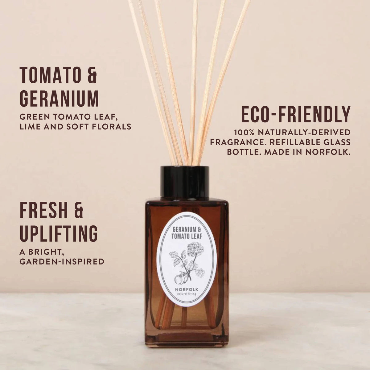 Norfolk Natural Living Geranium & Tomato Reed Diffuser Set 100ml