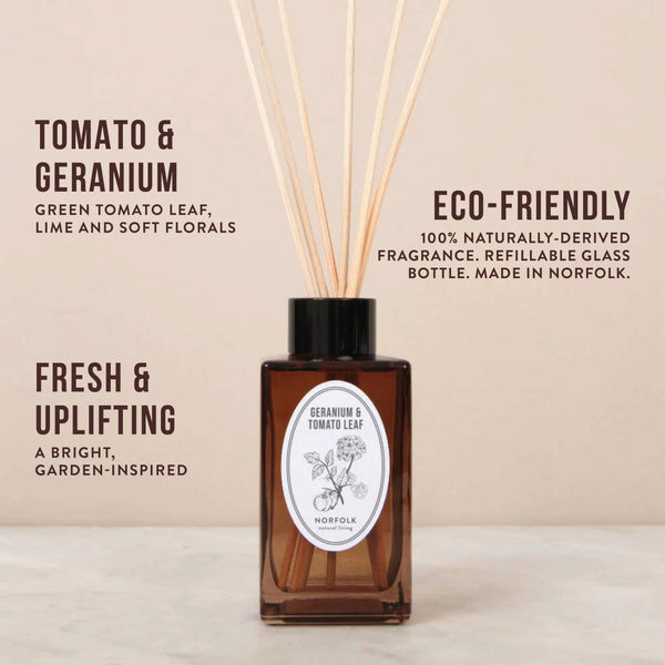 Norfolk Natural Living Geranium & Tomato Reed Diffuser Set 100ml