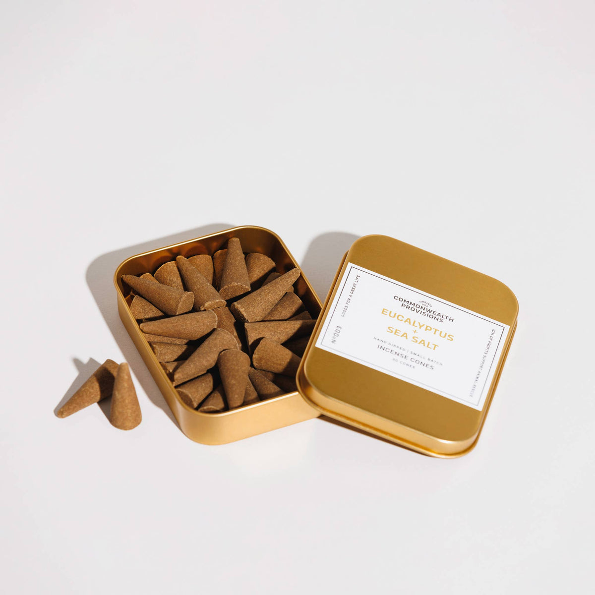 Commonwealth Provisions - Eucalyptus + Sea Salt Incense Cones, Tin of 30