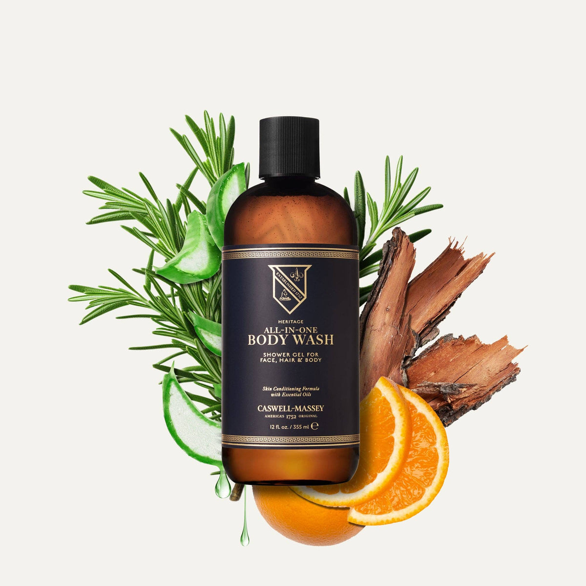 Caswell-Massey All-in-One Hair Face and Body Wash, Citrus & Herbal, 12oz