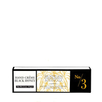 A rectangular box of Archipelago Botanicals’ Black Honey Hand Crème (No. 3) features gold patterns, black and white text, and contains 3.2 oz (91 g) of nourishing hand cream.