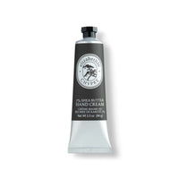 A tube of elizabeth W Atelier Chypre Hand Cream with 7% shea butter, displayed vertically on a white background. The tube is gray with black and white vintage-style floral graphics.