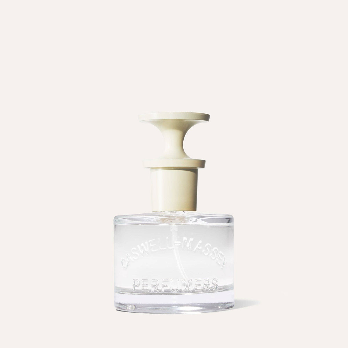 The Caswell-Massey Almond Eau de Toilette 60mL comes in a clear glass bottle with a cream, wide round cap, embossed with "Caswell-Massey Perfumers", and features floral amber gourmand notes.