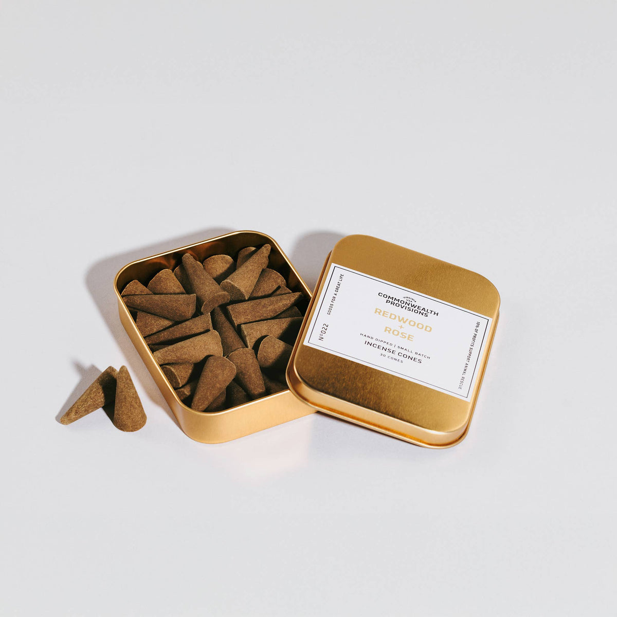 Commonwealth Provisions - Redwood + Rose Incense Cones, Tin of 30