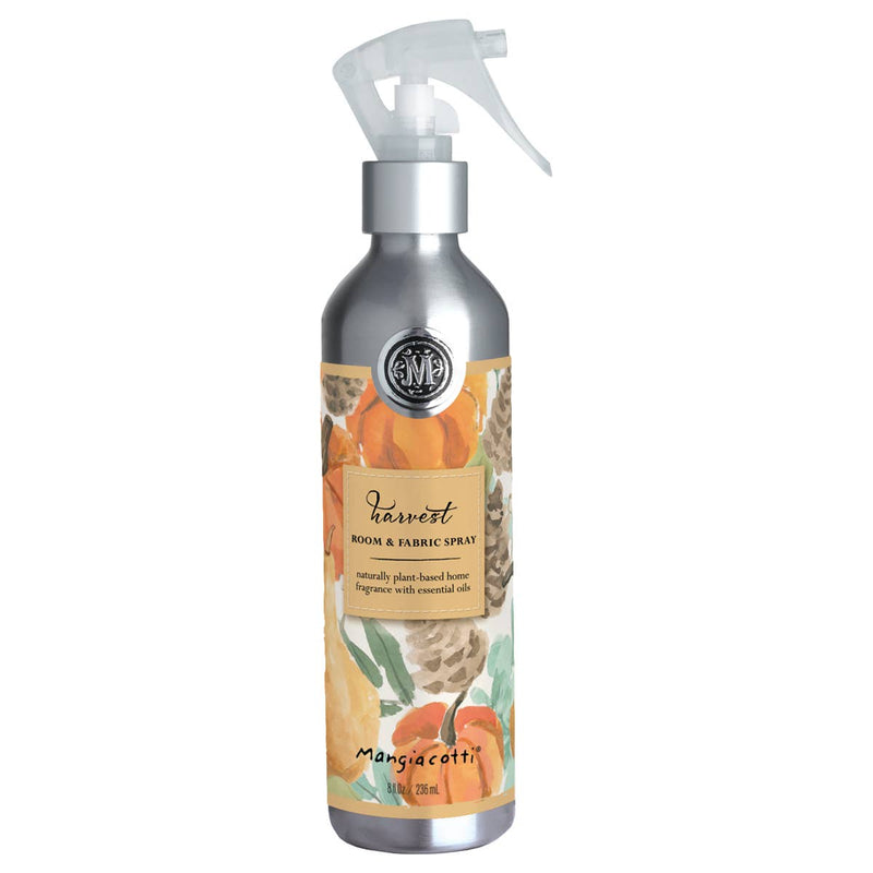 The Mangiacotti Harvest Room & Fabric Spray by Boston International features a floral and pumpkin design, offering a plant-based essential oil home fragrance perfect for freshening any space.