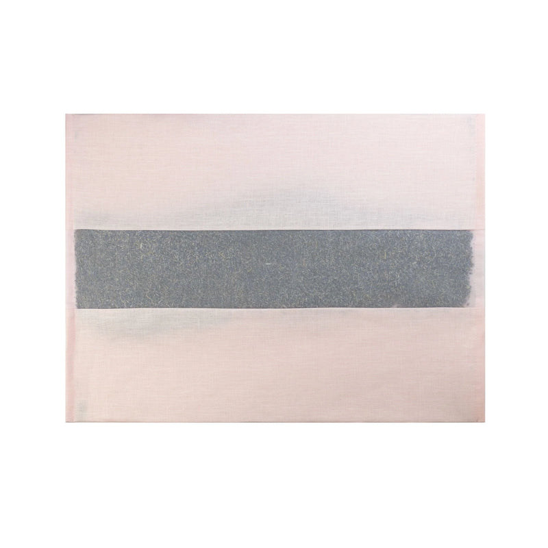 Inspired by the elizabeth W Lavender Linen Drawer Liner - Pink, this minimalist painting showcases a textured gray rectangle centered on a pale pink background, reflecting the brand’s signature soft and balanced style.