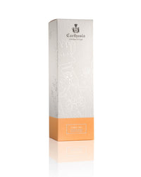 The Carthusia Terra Mia Body Lotion by Carthusia I Profumi di Capri pairs perfectly with the tall, rectangular Terra Mia Eau de Parfum box, featuring a white embossed top and orange lower section.