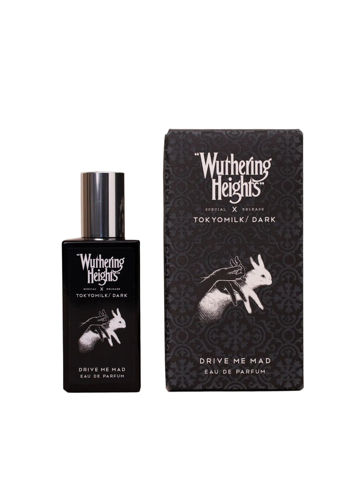 Wuthering Heights perfume bottle and packaging on a beige background