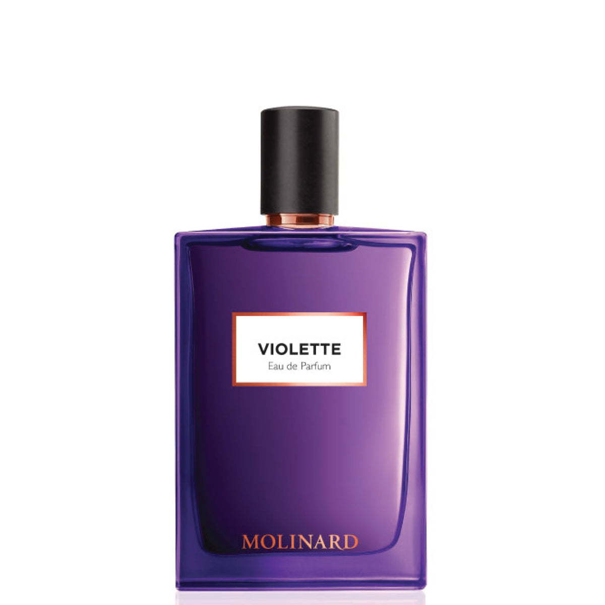 A purple Molinard Violette Eau de Parfum bottle with woody notes, against a white background.