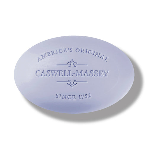 A bar of triple-milled Caswell Massey Centuries Lavender Bar Soap with embossed text that reads "america's original Caswell Massey since 1752," depicted on a clean white background.