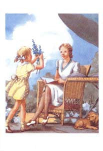 All Occasion Greeting Card - Nostalgic Mother & Daughter w Delphiniums - Hampton Court Essential Luxuries