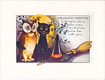 Halloween Greeting Card - Owl & Cat Sparkle Card - Hampton Court Essential Luxuries