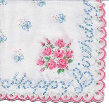Vintage-Inspired Hanky - Happy Birthday Forget-me-Not Hanky with Rose Bouquet - Hampton Court Essential Luxuries