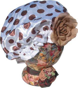 Fancy Shower Cap - White with Polka Dots - Hampton Court Essential Luxuries