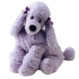 A Sonoma Lavender "Lulu", the Lavender Poodle plush toy filled with lavender, with floppy ears adorned with small bows, sitting and looking directly at the viewer. The toy's texture appears soft and fluffy.