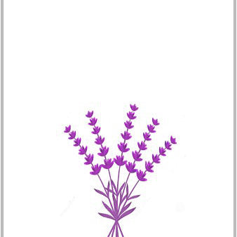Illustration of a stylized purple Lavender Print lavender plant with multiple blooms on a 100% linen European Tea Towel by Mierco.
