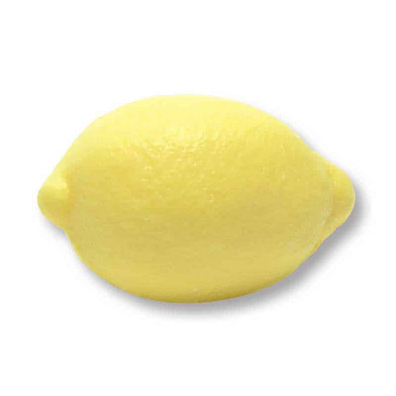 A single, La Lavande Lemon Shaped French Soap with a textured surface, highlighted against a plain white background.