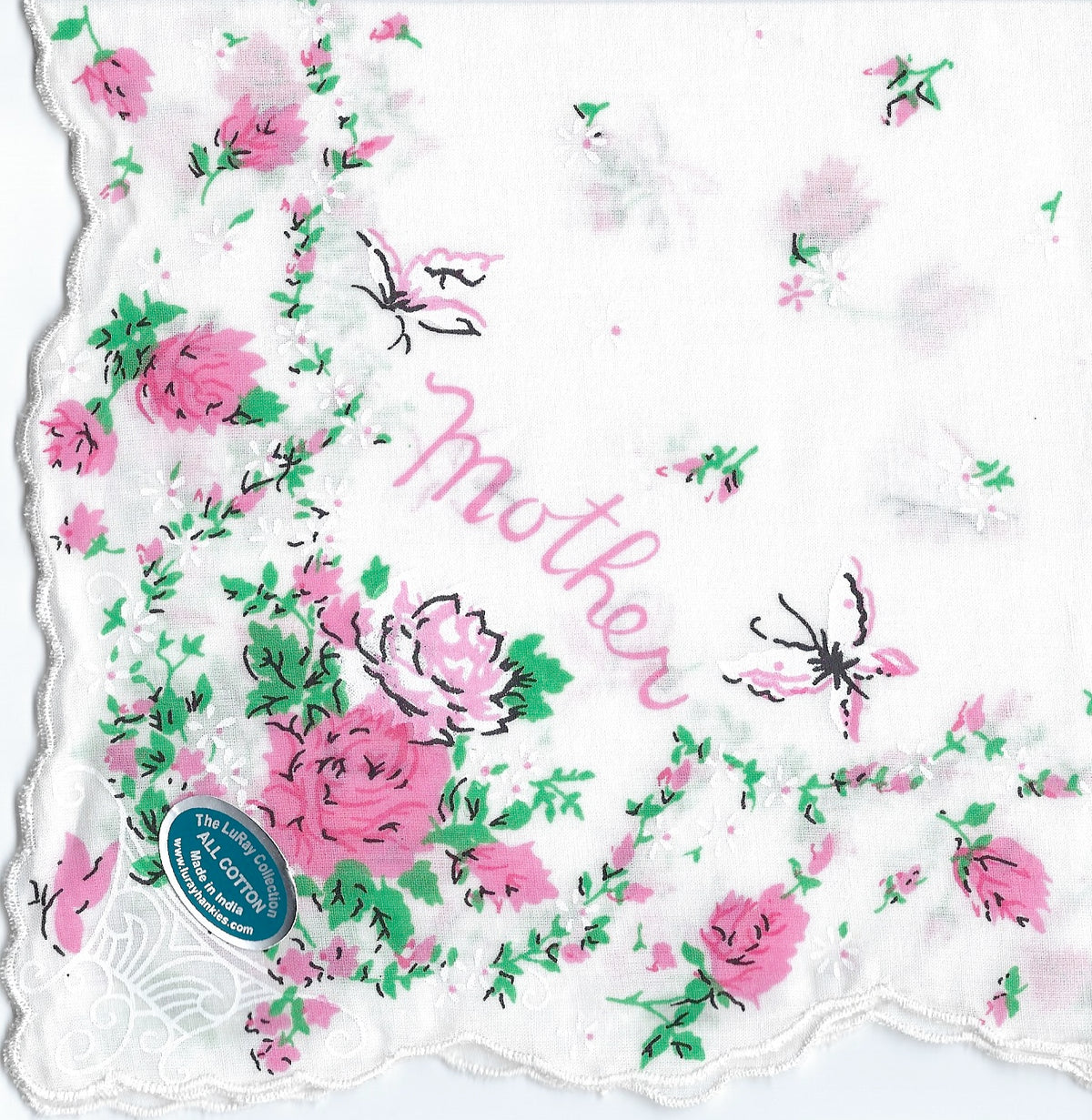 Vintage-Inspired Hanky - Mother with Roses & Butterflies  Hanky