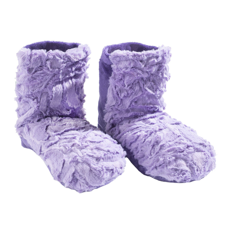 A pair of Sonoma Lavender Bellflower Rose Spa Booties with a soft texture and a slightly folded top, displayed against a white background.