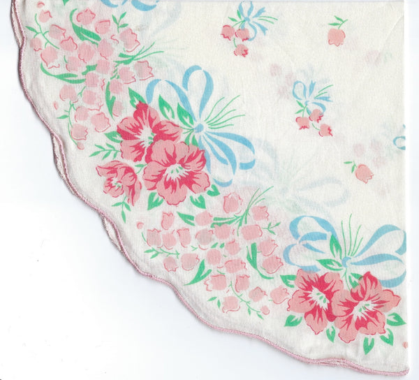 Vintage-Inspired Hanky - Pink Geranium & Blue Bow - Hampton Court Essential Luxuries
