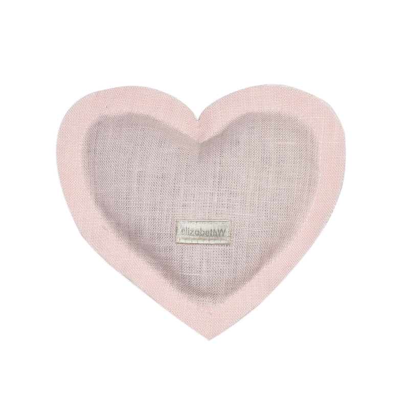A elizabeth W Linen Heart Sachet - Pink with a two-toned pink and grey color scheme and a small "elizabeth W" tag at the center, infused with herbal aroma.