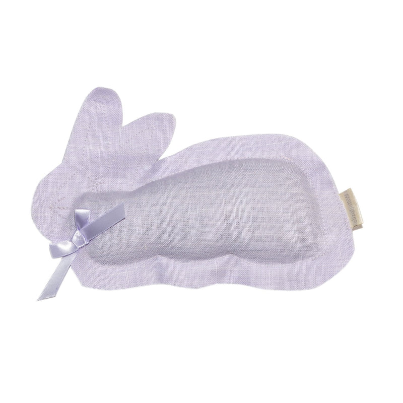 A elizabeth W Lavender Bunny Sachet - Purple designed like a rabbit with protruding ears and adorned with a small ribbon bow, featuring herbal aroma, isolated on a white background.